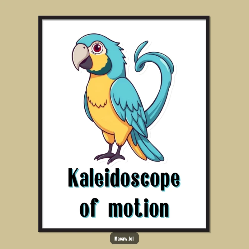 Funny Curly Tail Macaw Digital Art: Playful Bird Action for Instant Joy