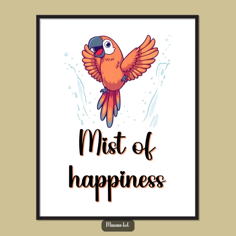 Funny Energetic Macaw Digital Print, Thrilling Waterfall Art for Instant Decor