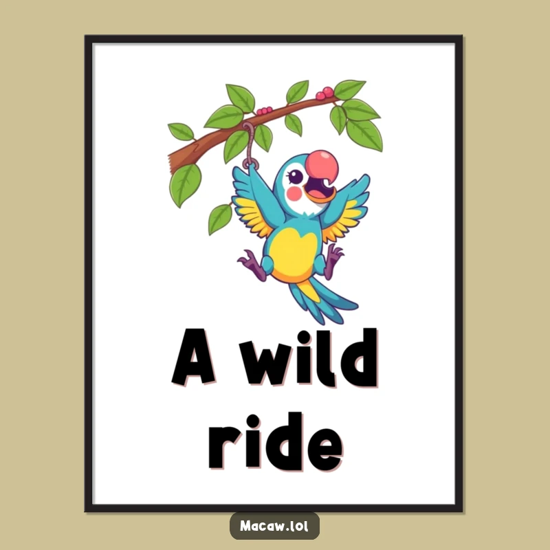Funny Excited Macaw Swinging Digital Art Print - Instant Playful Wall Decor