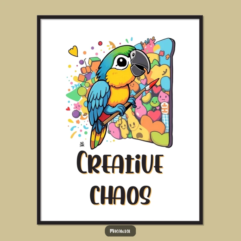 Funny Macaw Artist Digital Art Print - Chaotic Colorful Mural Wall Decor Gift