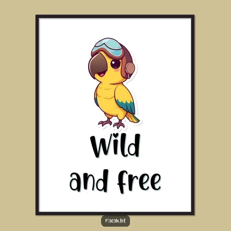 Funny Macaw Aviator Digital Art: Instantly add adventure to your walls, a printable funny gift.