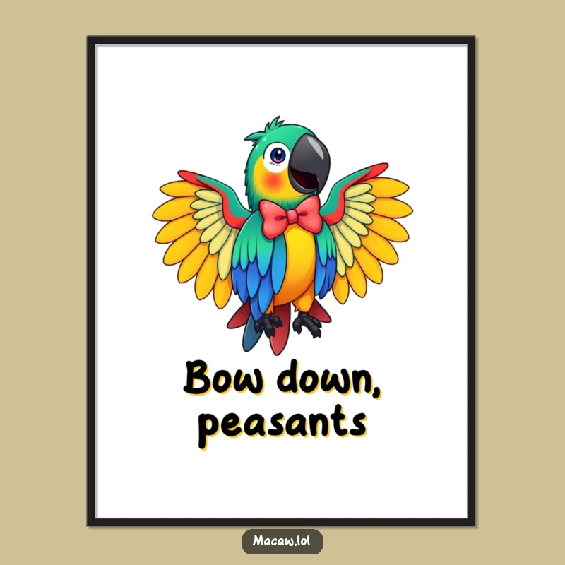 Funny Macaw Digital Art: Vibrant Flamboyant Bowing Bird, Instant Download