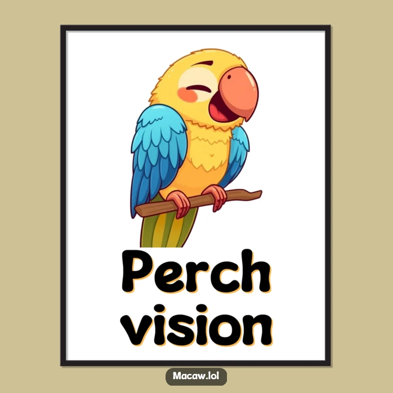 Funny Macaw Face Digital Print: Quirky Bird's Hilarious Perch Moment - Instant Art!