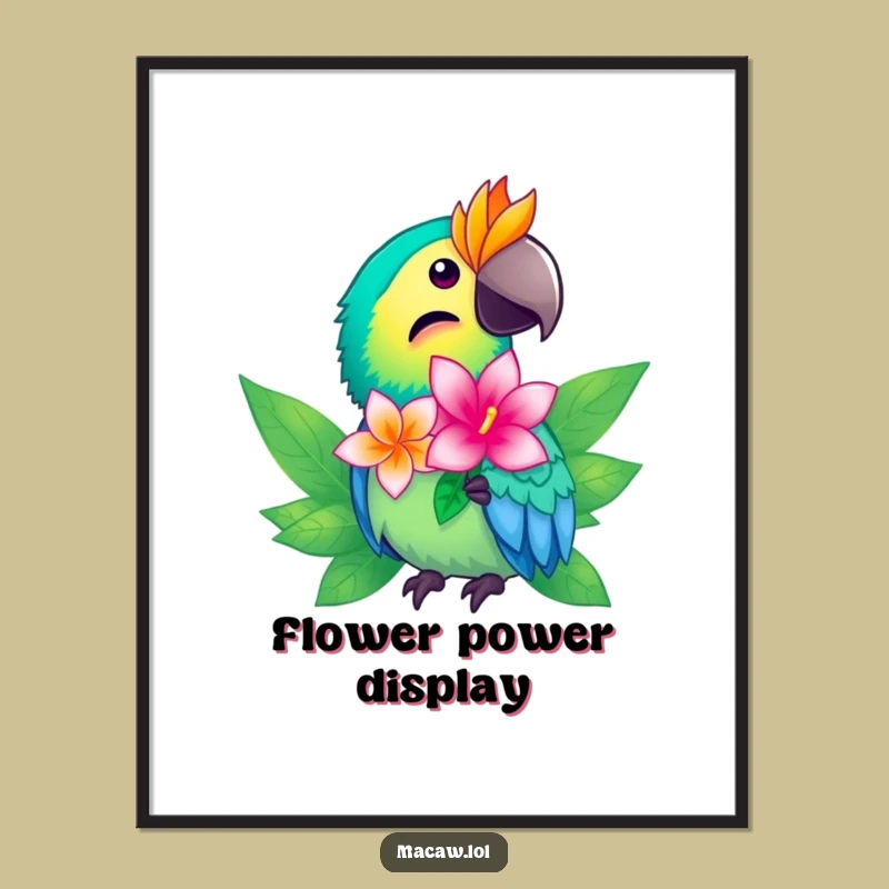 Funny Macaw Flower Art Print - Tropical Bird Download, Instant Nature Decor