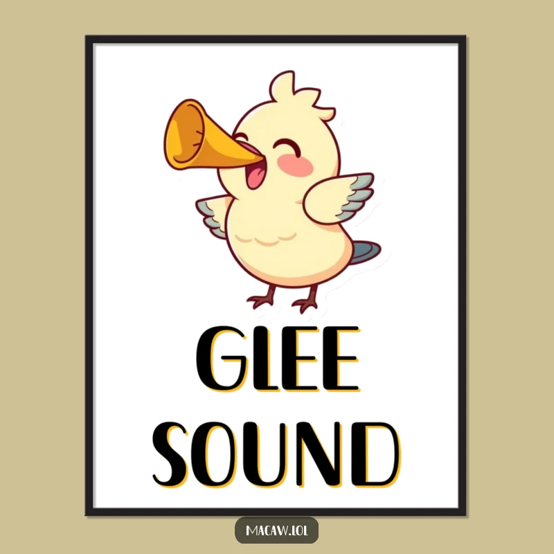 Funny Joyful Bird Horn Digital Art Print - Cheerful Avian Music Wall Decor Gift