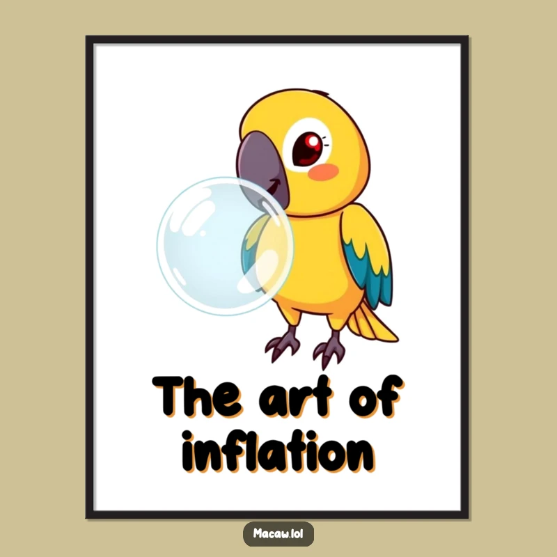 Funny Determined Macaw Bubble Digital Art Print - Instant Humorous Decor