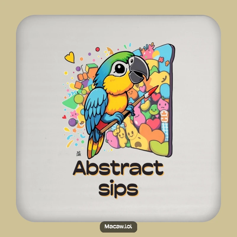 Funny Macaw Artist Drink Coaster - Chaotic Colorful Bird Bar Accessory Gift