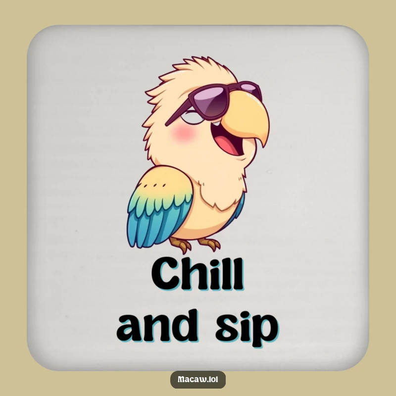 Funny Sunglasses Macaw Coaster: Cool Bird Squawking Surface Saver Gift