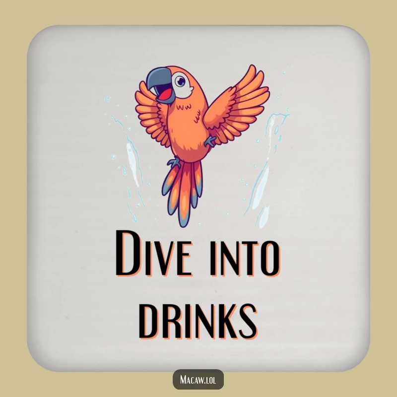 Funny Energetic Macaw Coaster Set, Protect Surfaces from Waterfall Fun