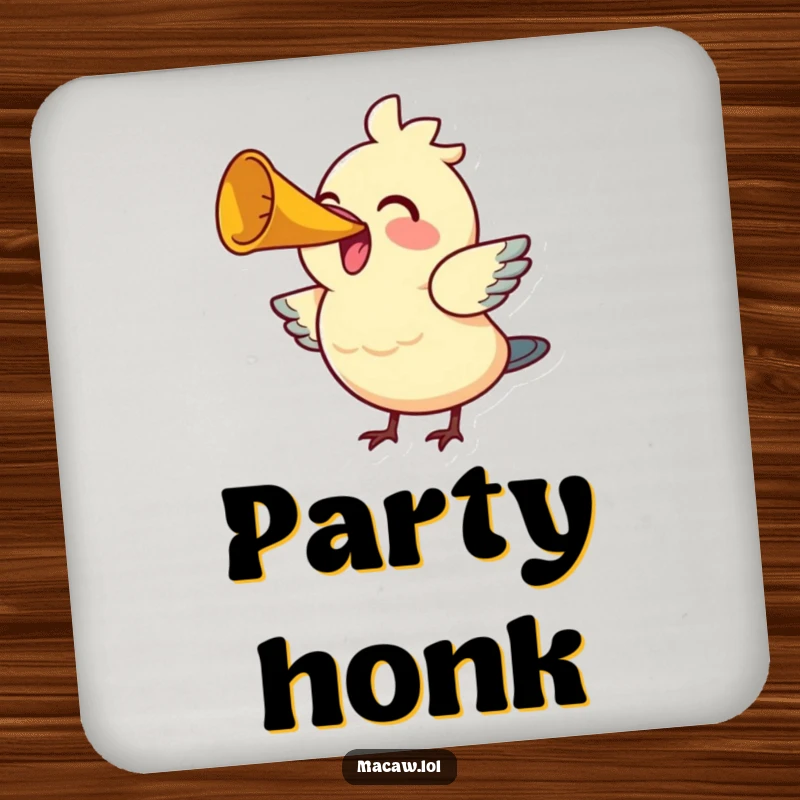 Funny Bird Horn Coaster: A joyful bird honks a tiny horn, adding cheerful and musical humor to protect your surfaces.