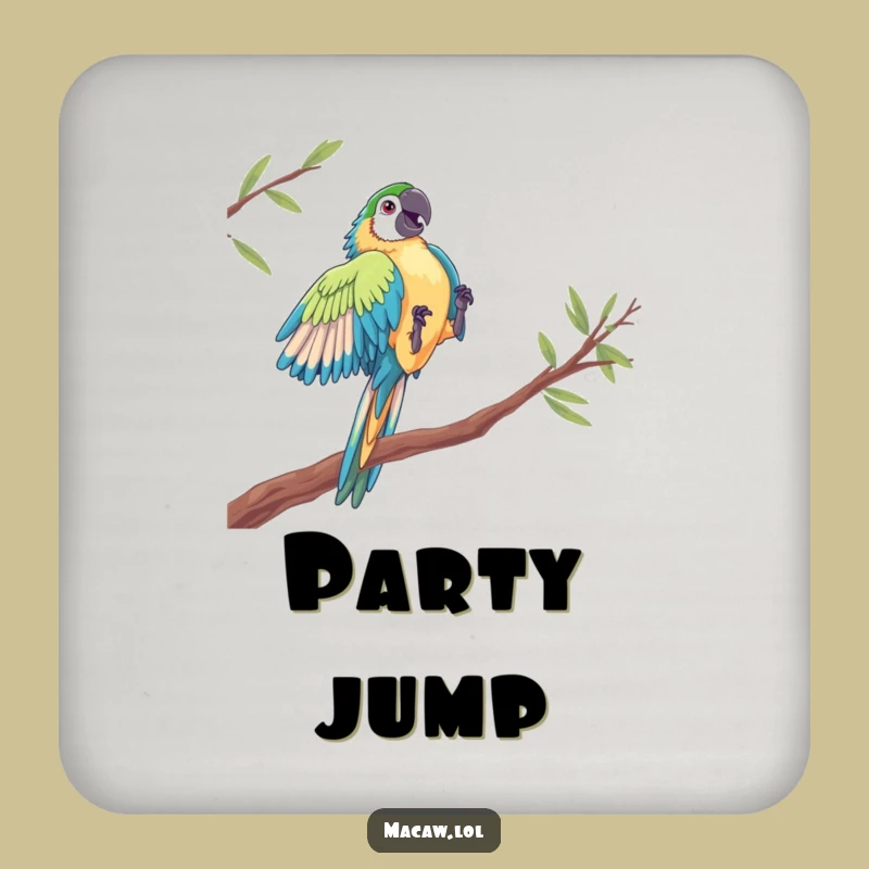 Funny Macaw Acrobat Drink Coaster - Dramatic Bird Leap Accessory Gift
