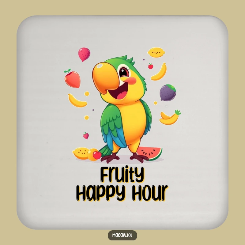 Funny Macaw Coaster: Smiling Juggler, Fruit Guard, Small Gift