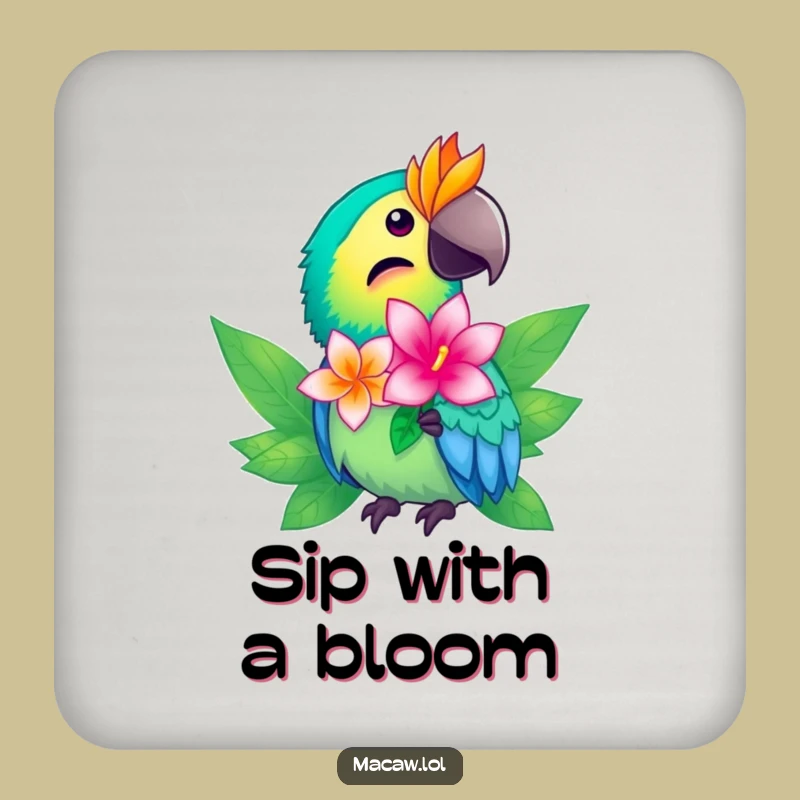 Funny Macaw Flower Coaster - Tropical Bird Gift, Protect Surfaces