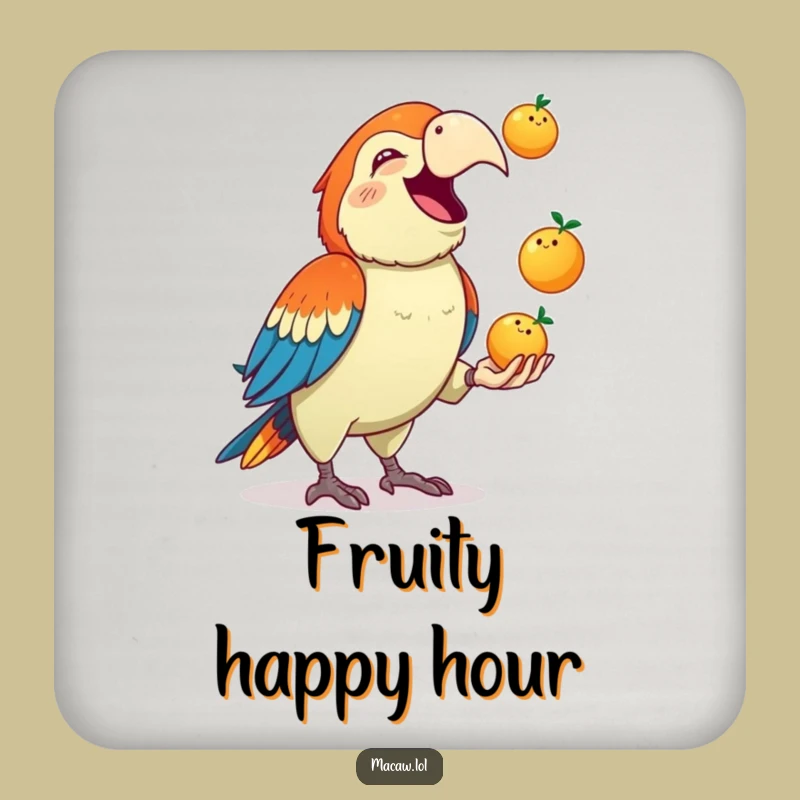 Funny Macaw Juggling Coaster: Protect Surfaces with Fruity Humor