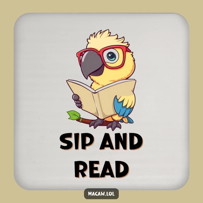Funny Macaw Scholar Coasters: Protect Surfaces with Birdly Intellect