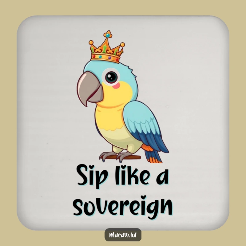 Funny Macaw Crown Coaster: Protect Surfaces With Royal Bird Art, Gift Set