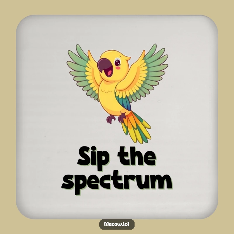 Funny Happy Macaw Rainbow Wings Coaster: Joyful Bird Drink Protector Funny Gift
