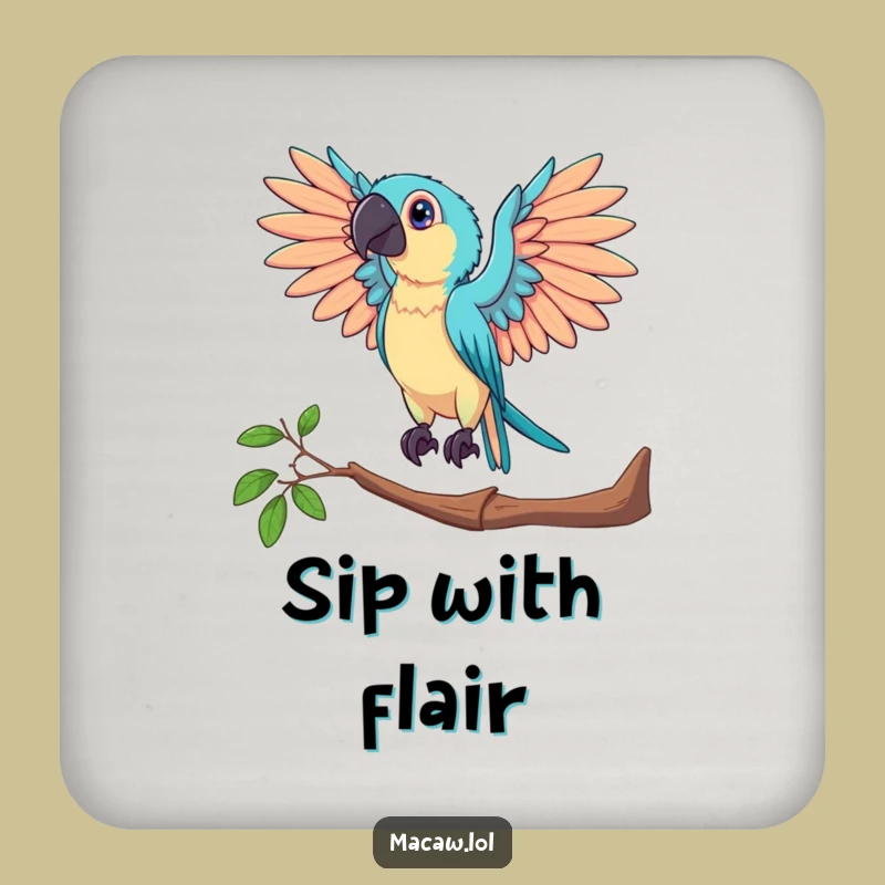 Funny Dramatic Macaw Coaster: Posed Bird's Surface Saver Gift