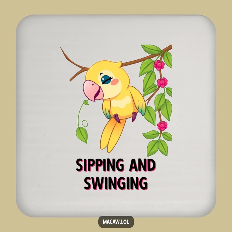 Funny Macaw Vine Coaster: Protect Surfaces with Playful Bird Art, Fun Gift