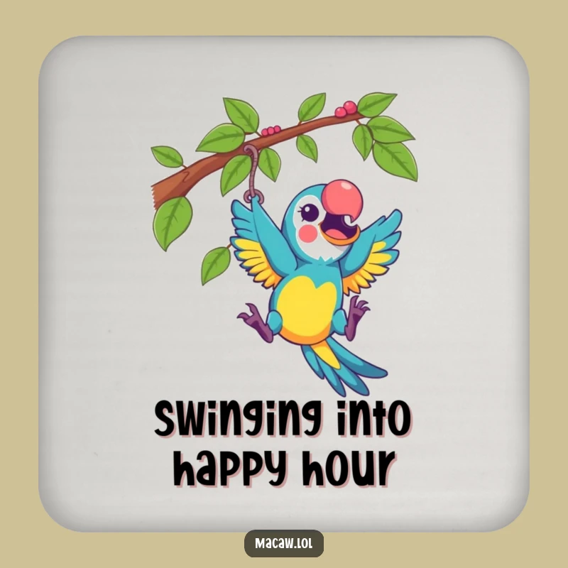 Funny Excited Macaw Swinging Drink Coaster Set - Playful Humorous Table Protection