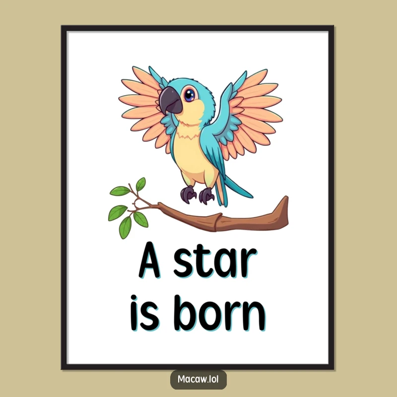 Funny Dramatic Macaw Poster: Posed Bird's Winged Display Art Gift
