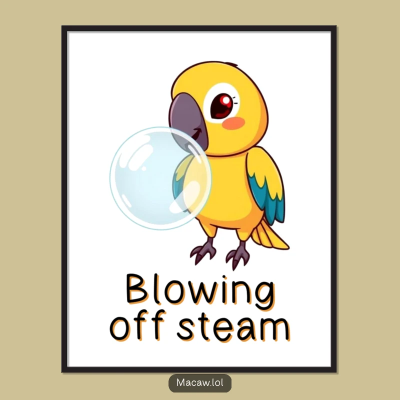 Funny Determined Macaw Bubble Poster - Amusing Humorous Wall Art Gift