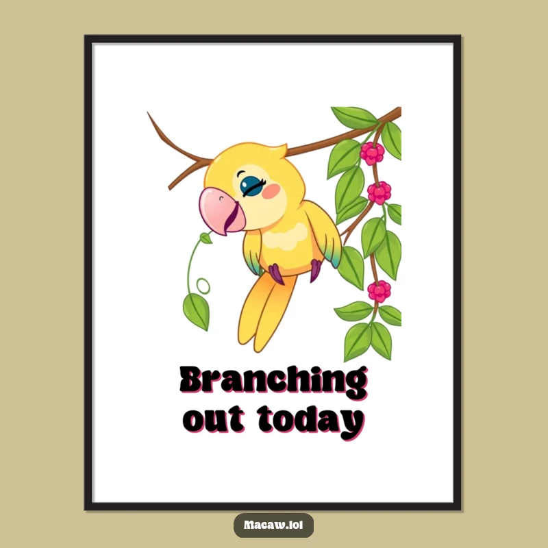 Funny Macaw Vine Poster: Playful Bird Art, Jungle Charm for Walls, Perfect Gift