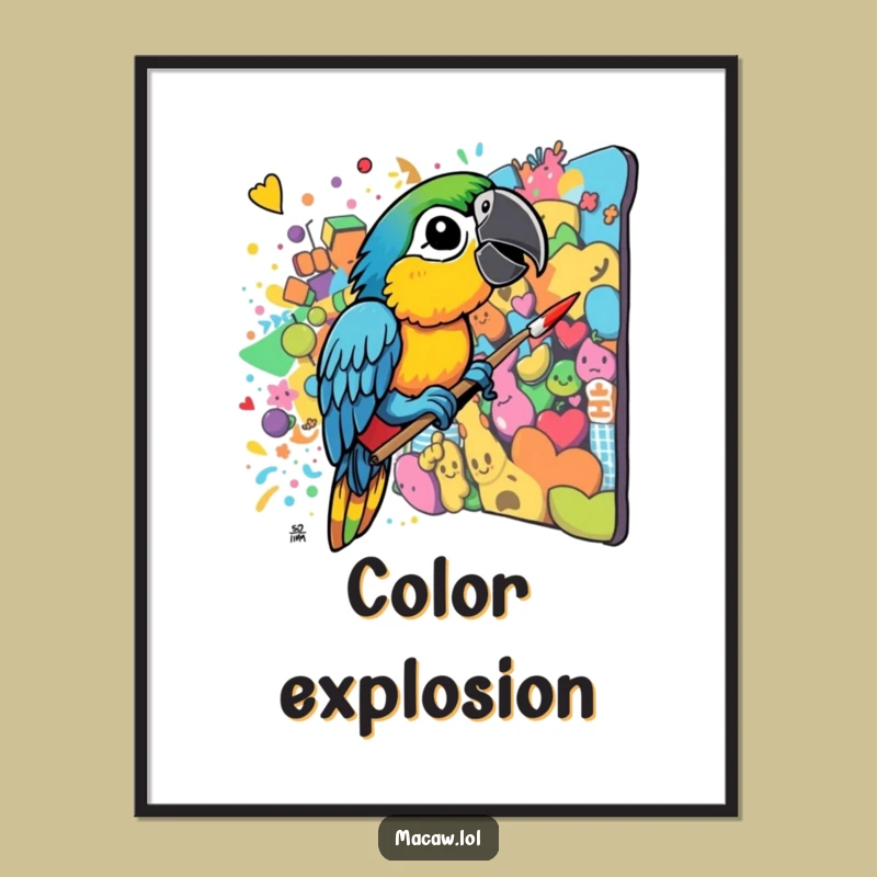 Funny Macaw Artist Poster - Chaotic Colorful Mural Bird Wall Art Gift
