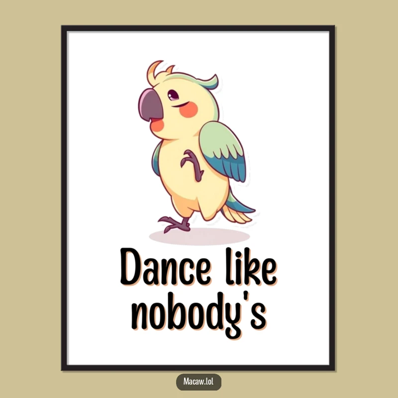 Funny Joyful Macaw Poster, Vibrant Dance Art for Your Walls