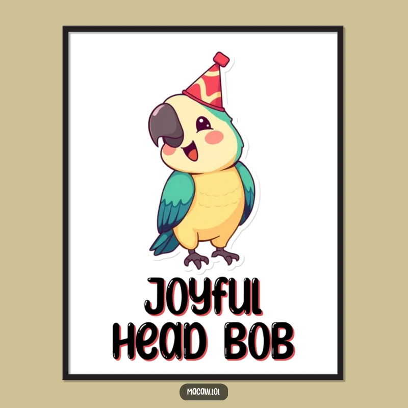 Funny Festive Macaw Poster: Joyful Bobbing Bird Wall Art