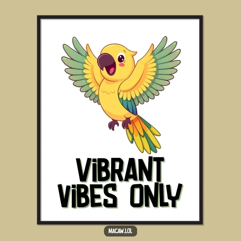 Funny Happy Macaw Rainbow Wings Poster: Joyful Bird Art Funny Gift