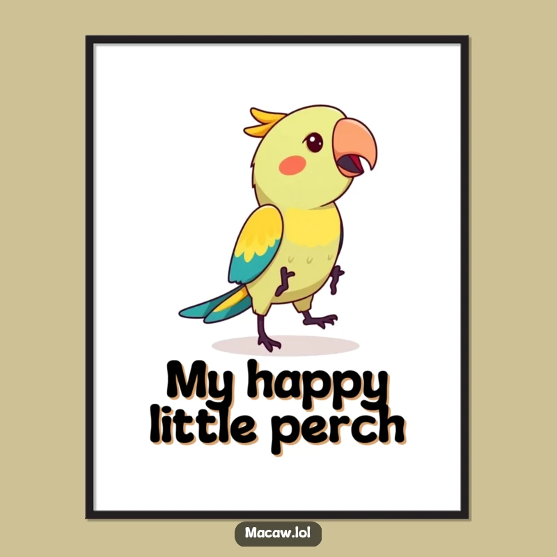 Funny Kawaii Macaw Hop Dance Poster: Vibrant Wall Art For Happy Homes
