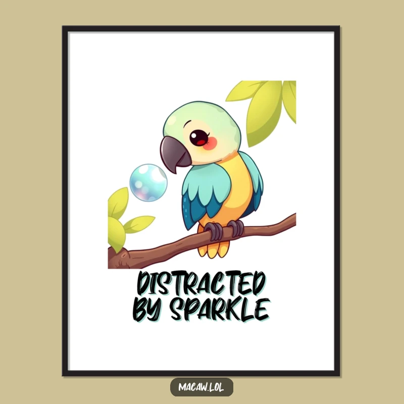 Funny Kawaii Macaw Poster: Curious Bird Art, Hilarious Decor Gift