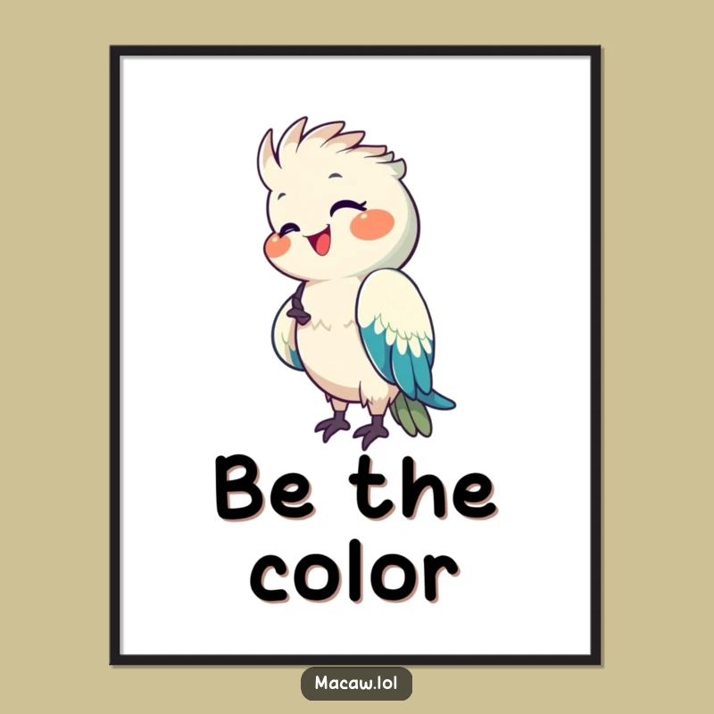 Funny Macaw Poster: Happy Preening Bird Art - Vibrant Gift!
