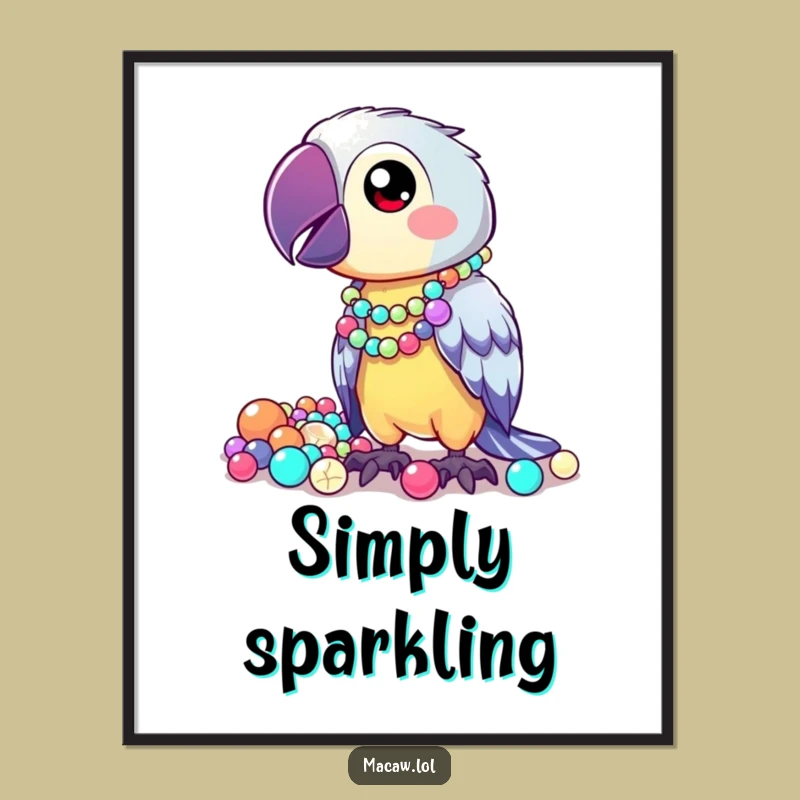 Funny Kawaii Macaw Poster: Bead Collector Art, Quirky Decor Gift