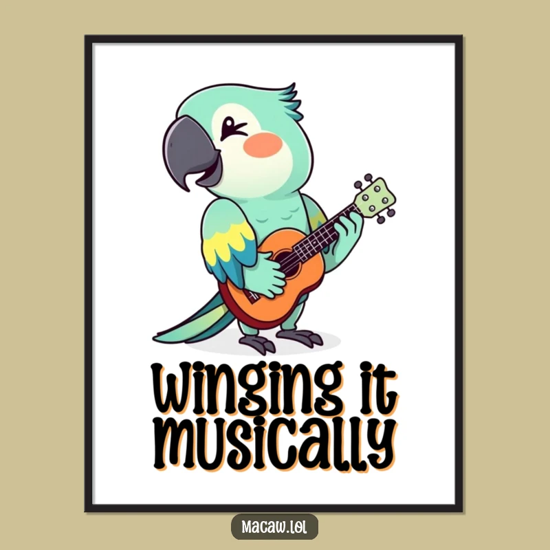 Funny Macaw Ukulele Poster: Witty Tropical Bird Art for Your Wall Decor