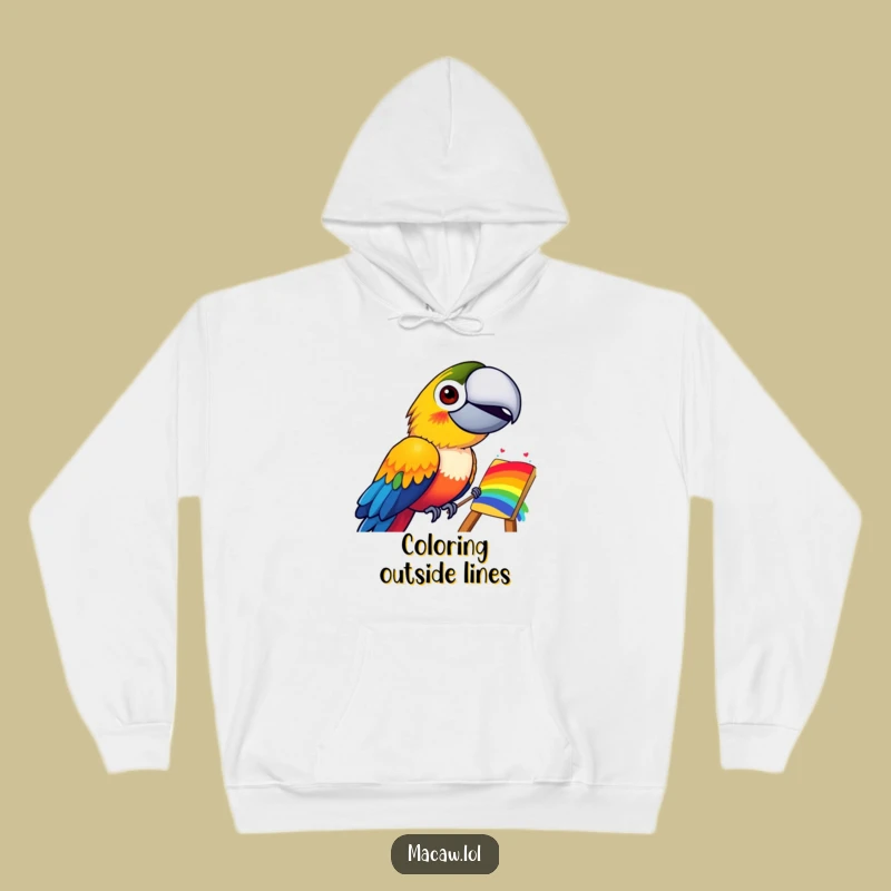 Funny Colorful Macaw Rainbow Hoodie: Cozy, Grinning Bird Art Warm Gift