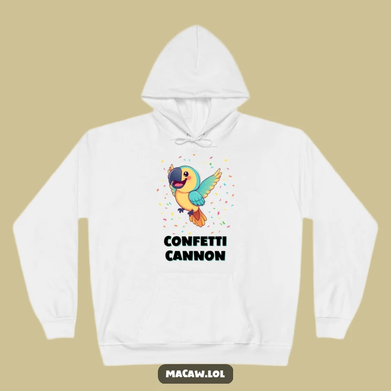 Funny Macaw Confetti Hoodie: Cozy Party Bird Sweatshirt, Warm Joyful Gift