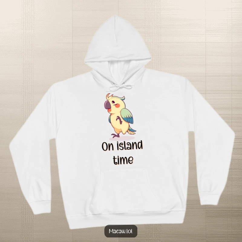 Funny hoodie featuring a joyful macaw performing a lively dance, its foot tapping to a cheerful beat, perfect for cozy vibes.