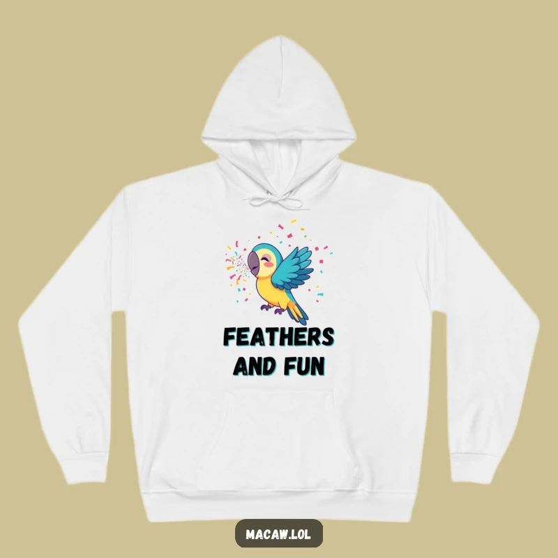 Funny Confetti Macaw Hoodie: Cozy Bird Party Warmth