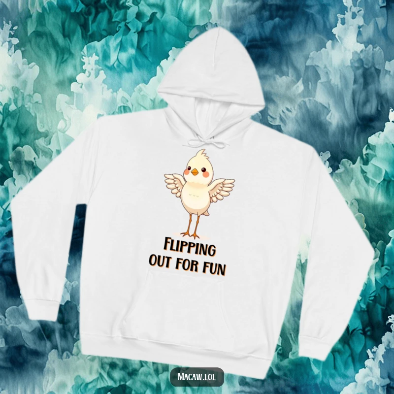 Funny bird standing on its head with pride, wings flapping in balance, a cozy and humorous hoodie.