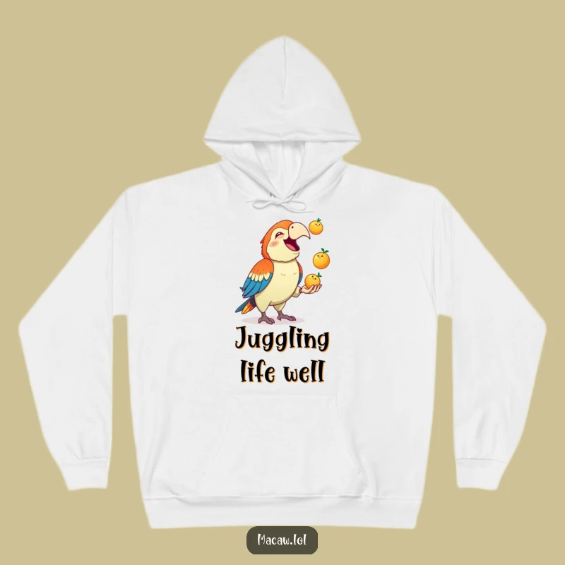 Funny Macaw Juggling Hoodie: Cozy and Comical Fruit Fan Gear