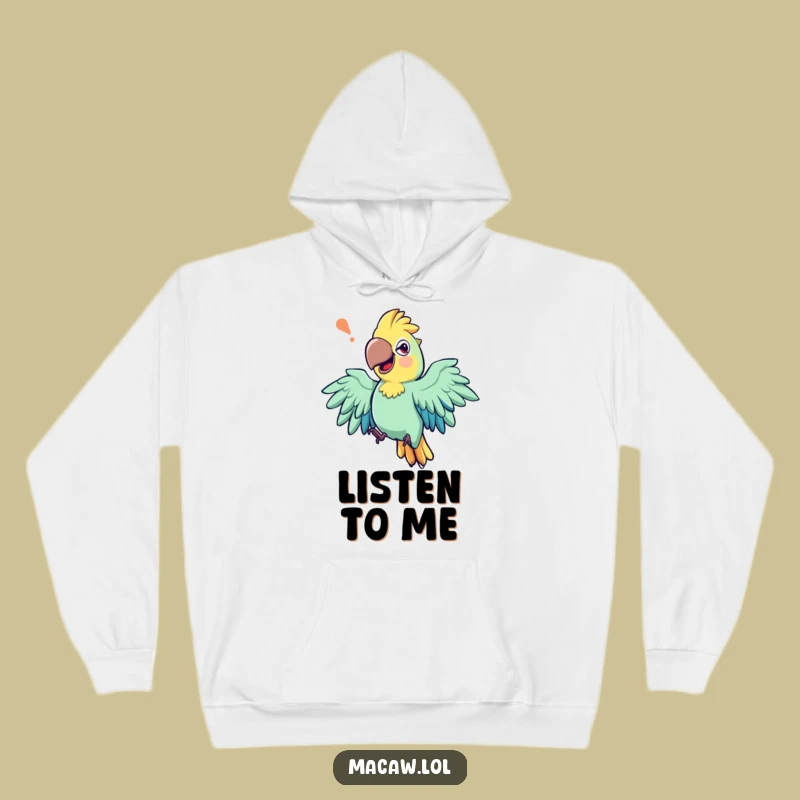 Funny Storyteller Macaw Hoodie: Cozy up and share tales, a humorous funny gift.