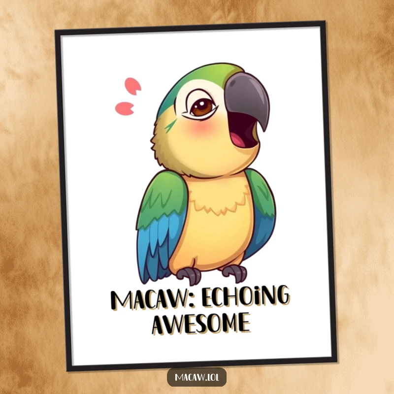 Funny Free Printable Macaw Wall Art: A curious macaw tilts its head, attempting to mimic an interesting sound.