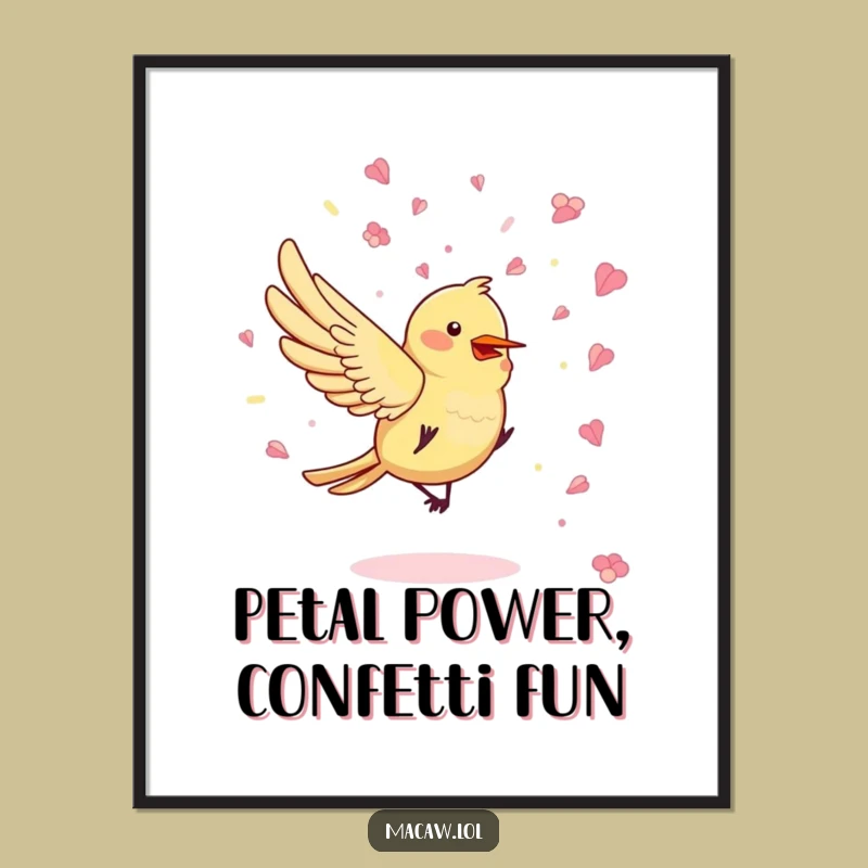 Free Printable Wall Art: Flower Petal Confetti Bird, Funny Downloadable Decor