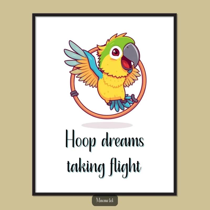 Free Printable Wall Art: Funny Ruffled Macaw Hoop Jump Decor