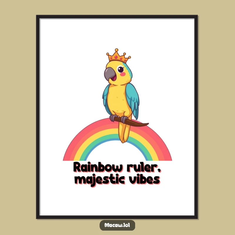 Free Printable Wall Art: King Macaw on Rainbow, Funny Downloadable Decor for Joy