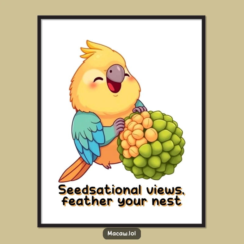 Funny Free Printable Wall Art: Chubby Macaw's Giant Seed Feast - Downloadable Decor