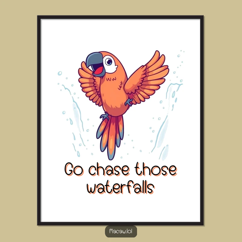 Free Printable Diving Macaw Wall Art: Energetic Bird Splashes Through Waterfall Art