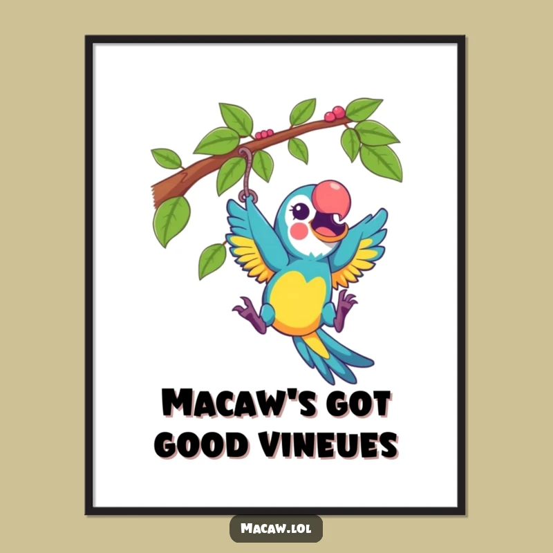 Free Printable Wall Art: Swinging Macaw Art, Playful Jungle Decor